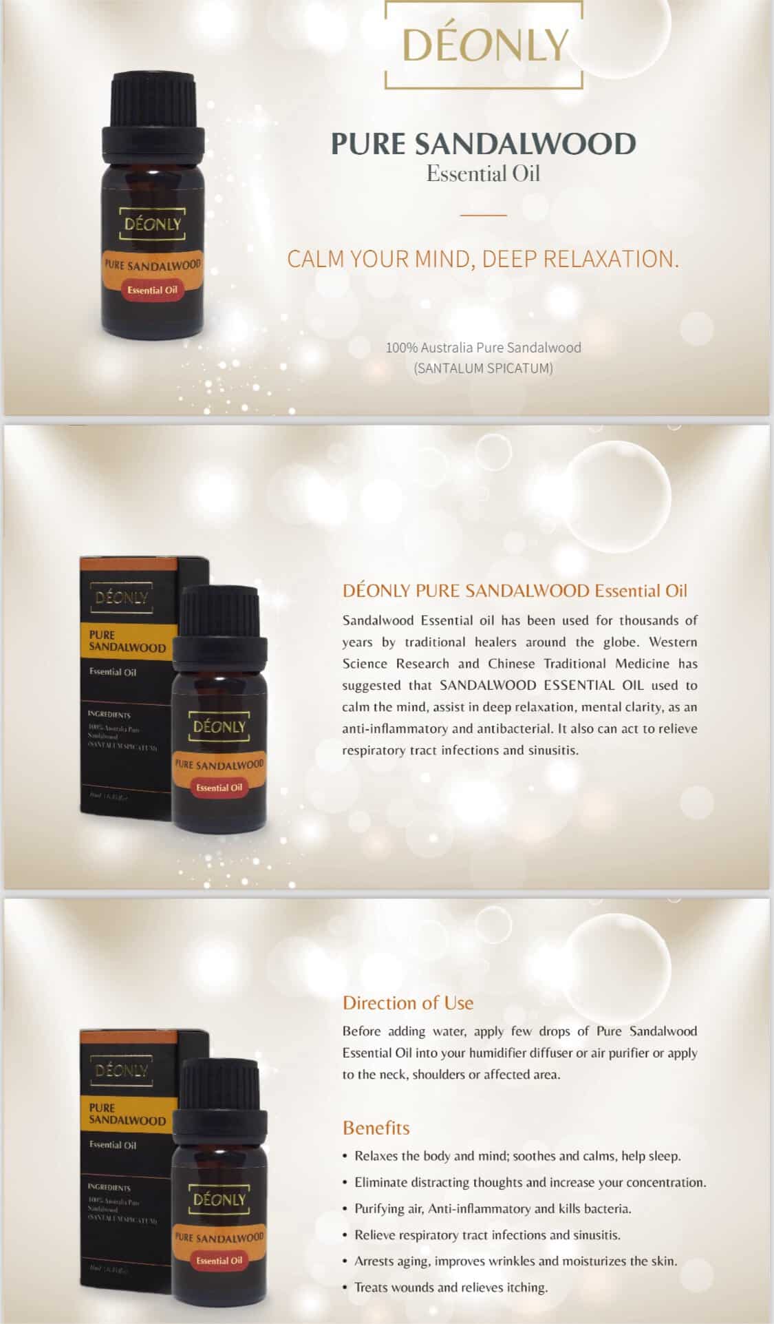 100% Pure Sandalwood Essential Oil (10ml)纯檀香木精油 - Image 2